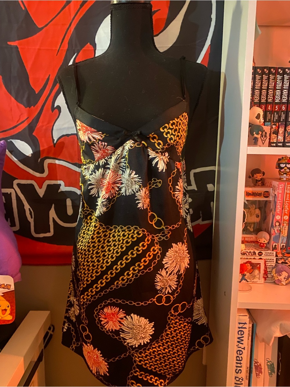 Damsel Floral Chain Print Black Slip Dress